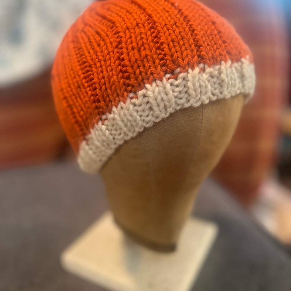 Cozy Orange and White Knit Beanie for Kids